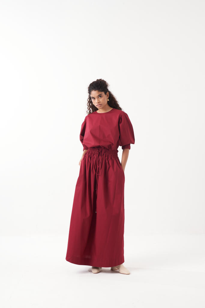 PLEATED SLEEVE TOP-MADDER poplin by THREE for women Worldwide
