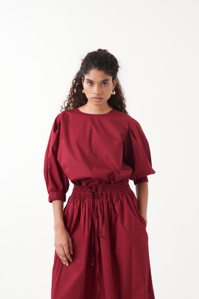 PLEATED SLEEVE TOP-MADDER poplin by THREE for women Worldwide