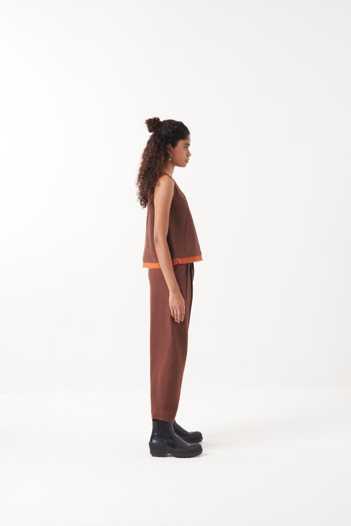 V NECK TOP-CHOCOLATE BROWN by THREE in brown color for women Worldwide