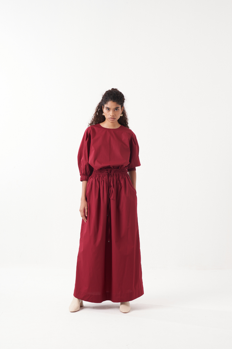 PLEATED SLEEVE TOP-MADDER poplin by THREE for women Worldwide