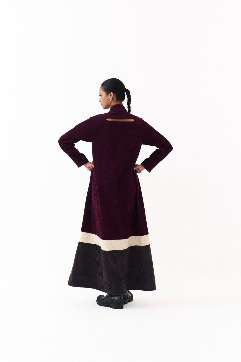 TURTLE NECK DRESS-WINE corduroy by THREE for women Worldwide