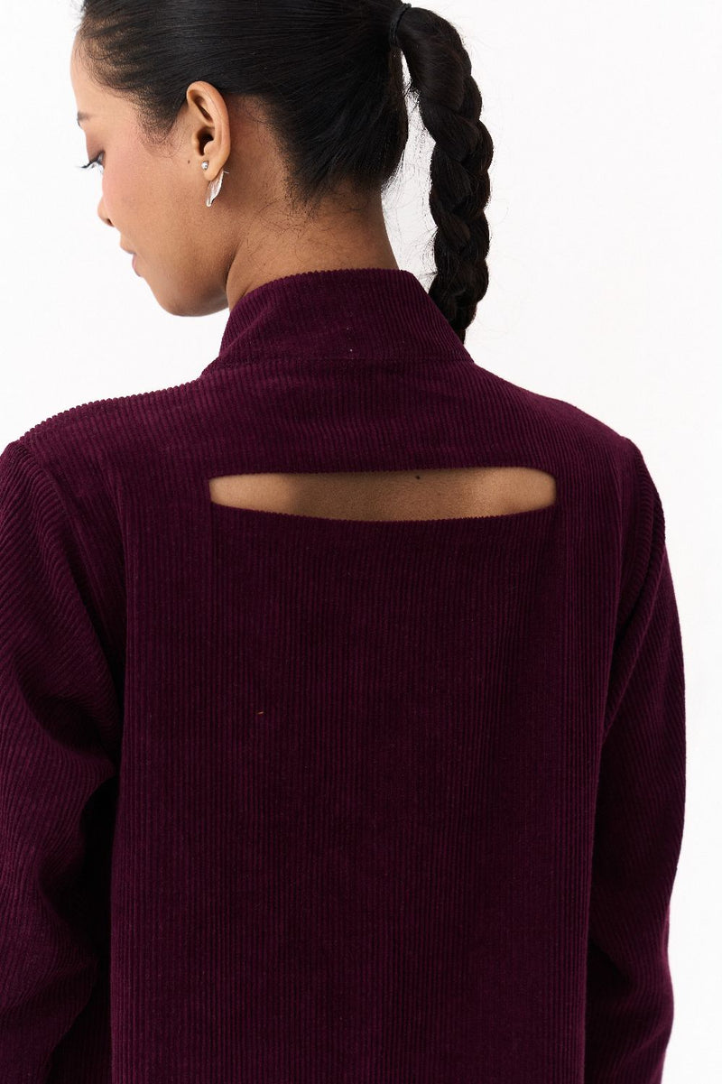 TURTLE NECK DRESS-WINE corduroy by THREE for women Worldwide