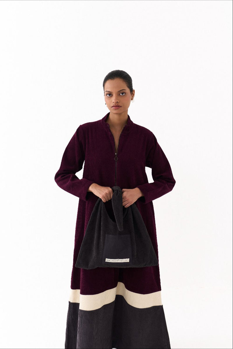 TURTLE NECK DRESS-WINE corduroy by THREE for women Worldwide