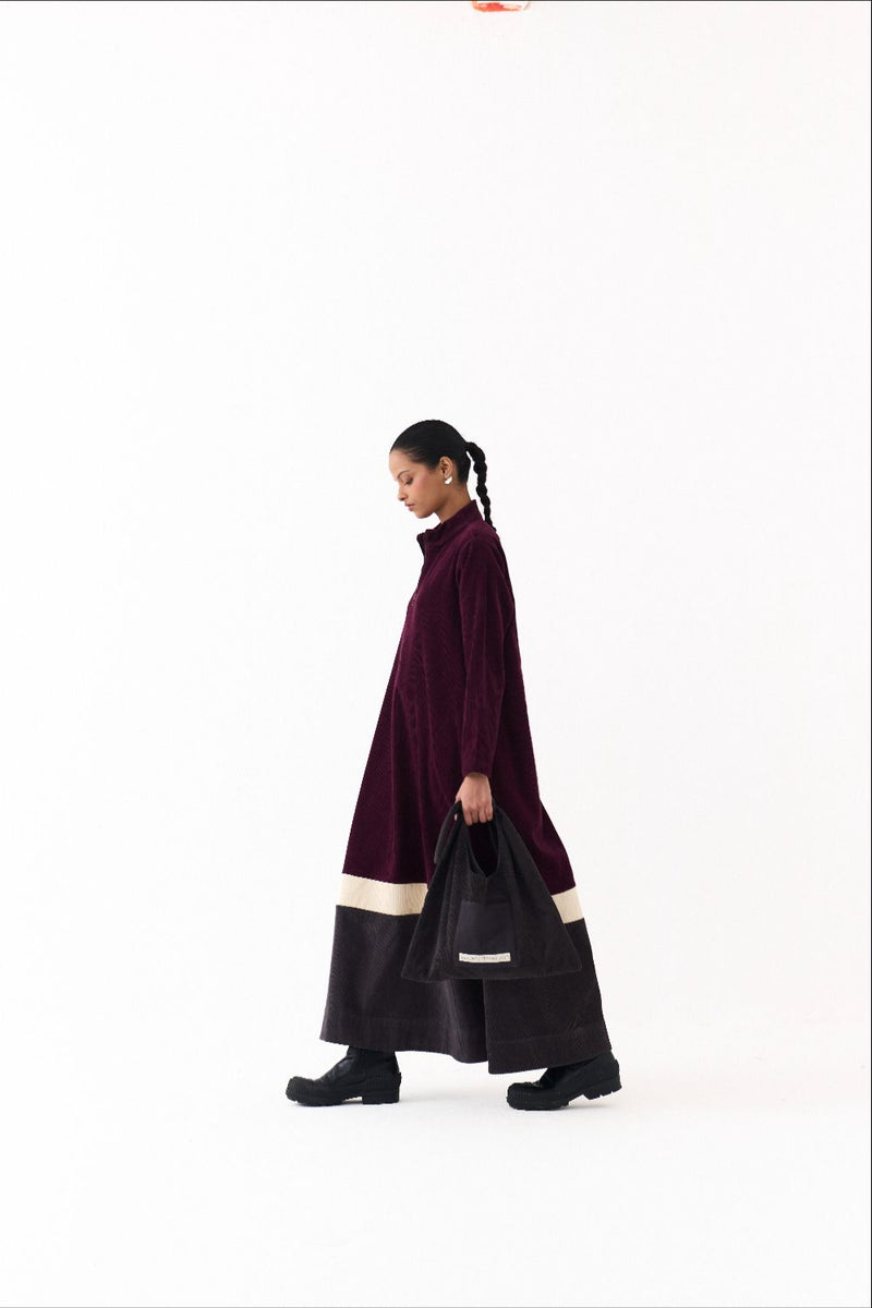 TURTLE NECK DRESS-WINE corduroy by THREE for women Worldwide