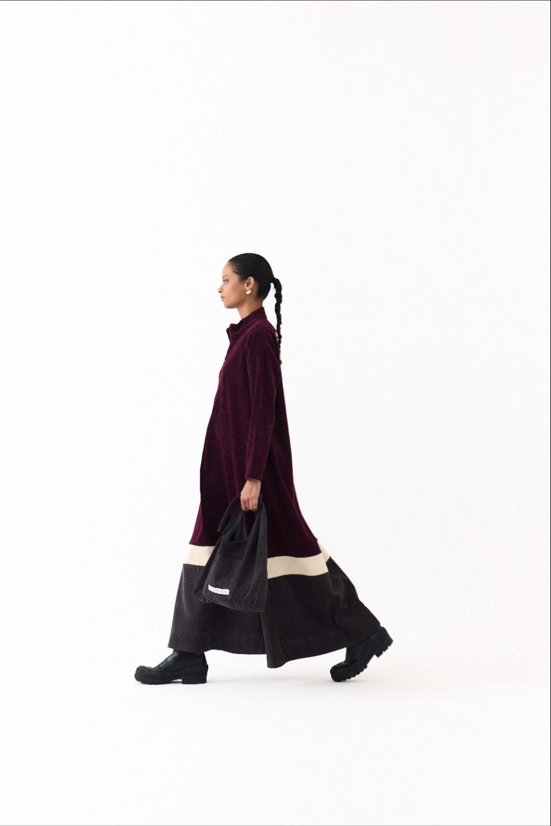 TURTLE NECK DRESS-WINE corduroy by THREE for women Worldwide