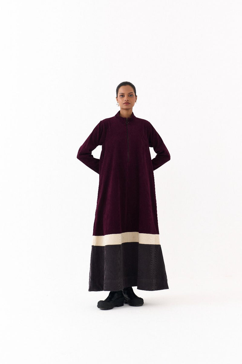 TURTLE NECK DRESS-WINE corduroy by THREE for women Worldwide