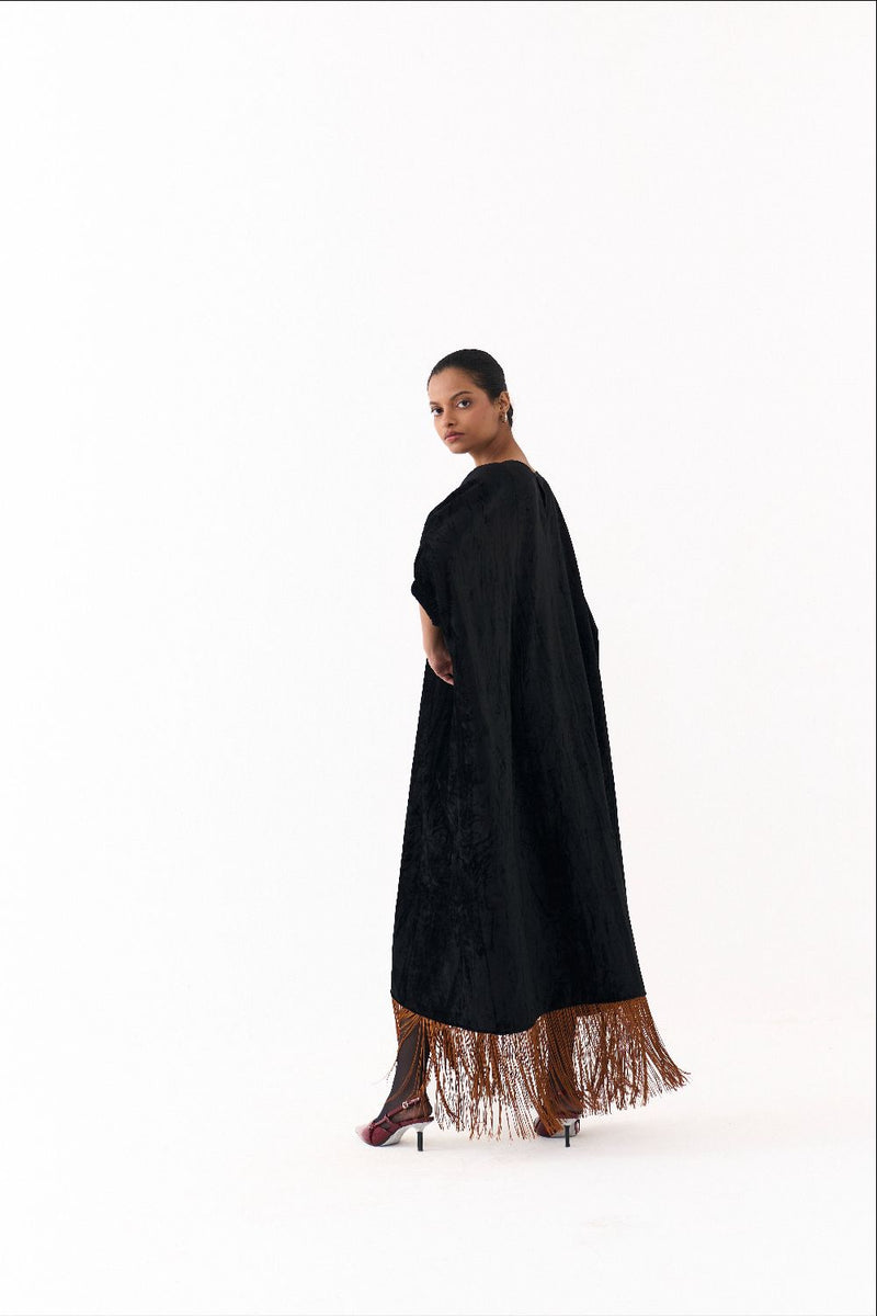 FRINGE KAFTAAN-BLACK by THREE in black color for women Worldwide