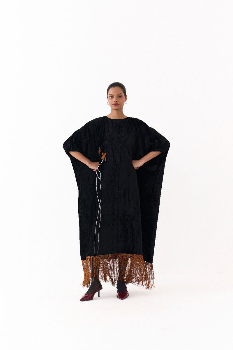 FRINGE KAFTAAN-BLACK by THREE in black color for women Worldwide