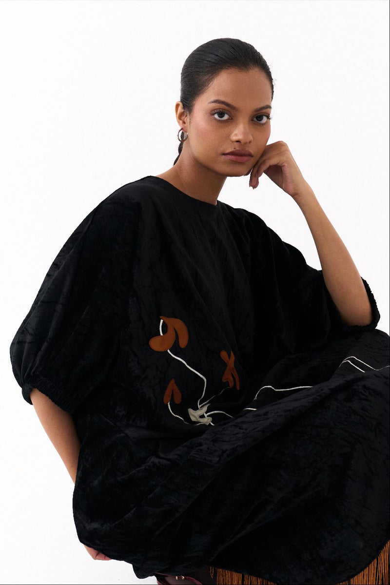 FRINGE KAFTAAN-BLACK by THREE in black color for women Worldwide