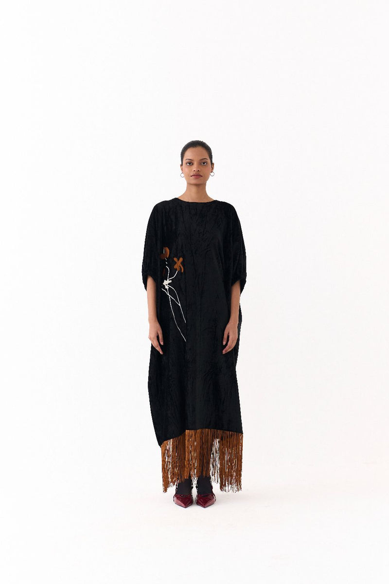 FRINGE KAFTAAN-BLACK by THREE in black color for women Worldwide