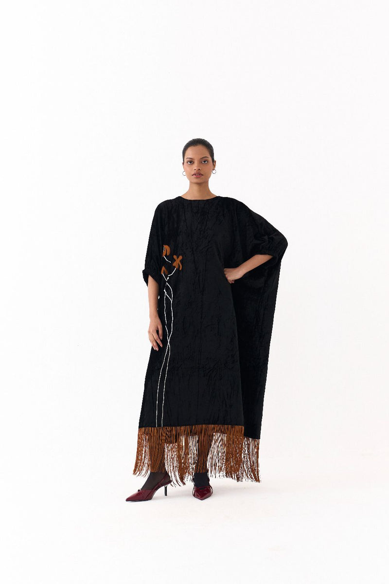 FRINGE KAFTAAN-BLACK by THREE in black color for women Worldwide