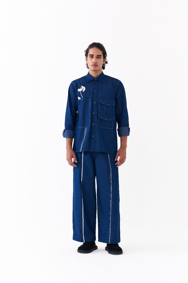 POPPY APPLIQUE SHIRT-DENIM BLUE