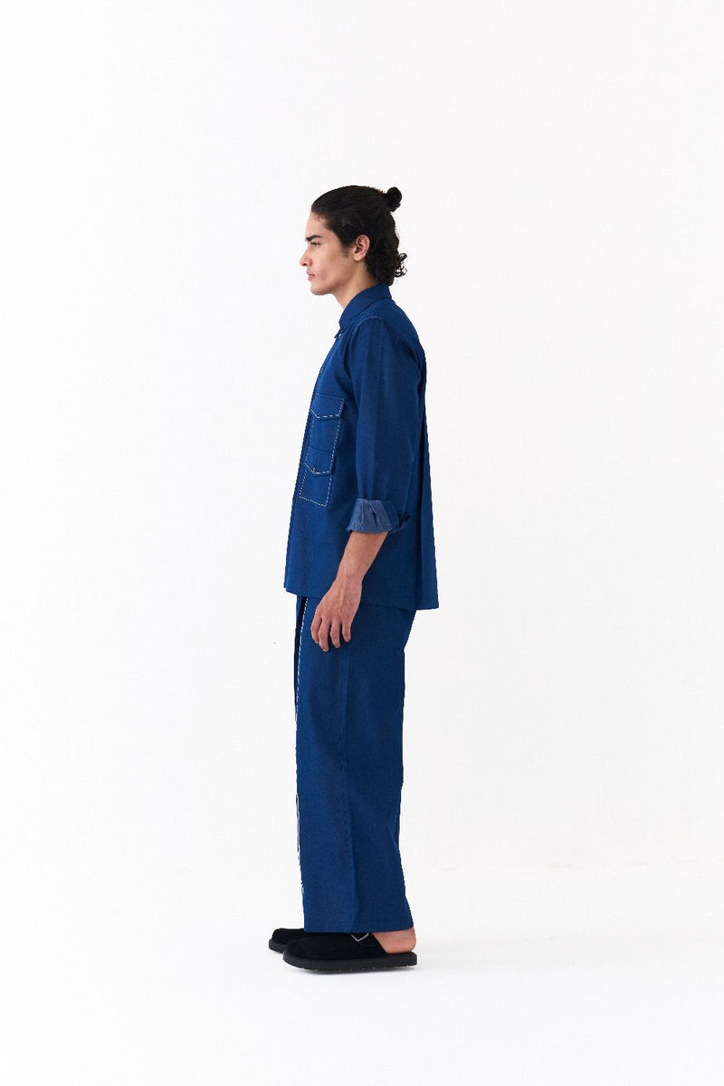 POPPY APPLIQUE SHIRT-DENIM BLUE