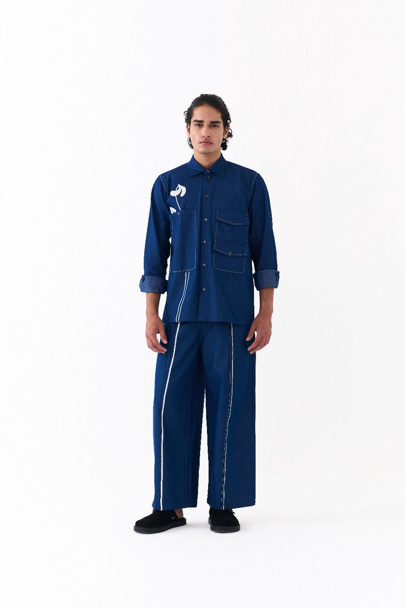 POPPY APPLIQUE SHIRT-DENIM BLUE