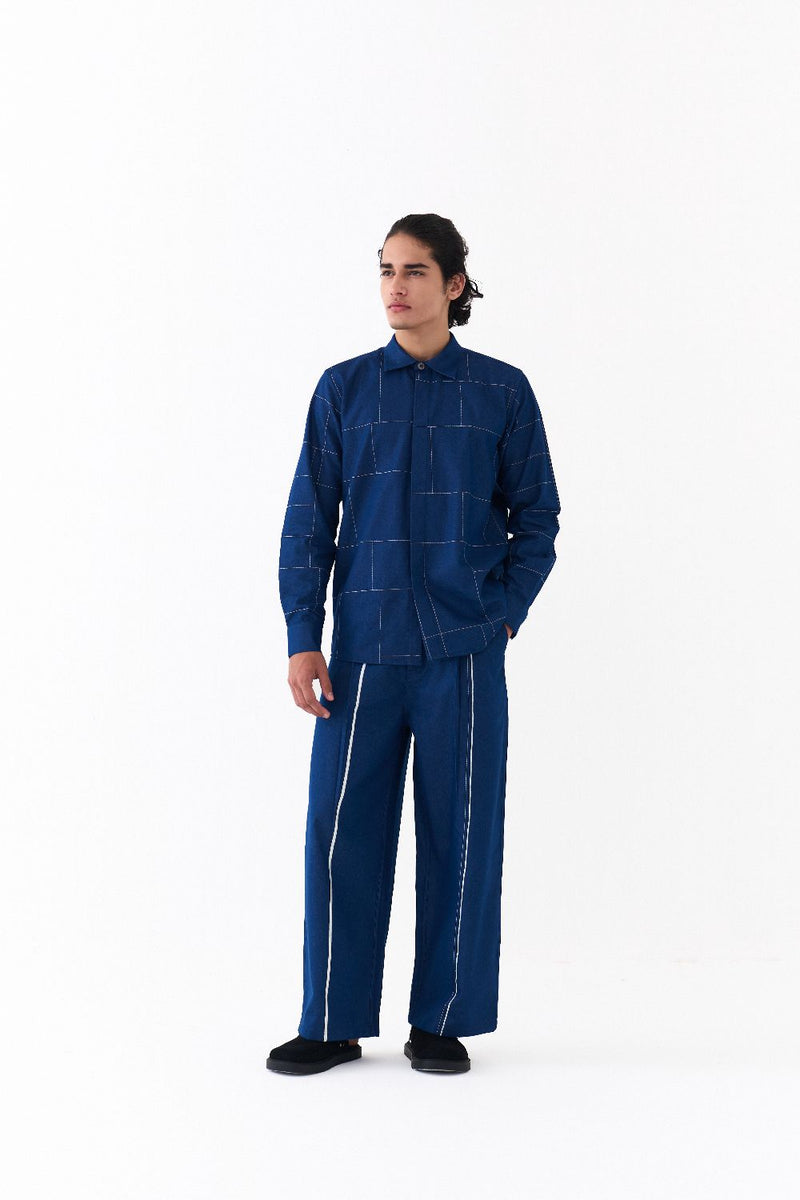 GRID EMB. SHIRT CO-ORD-DENIM BLUE