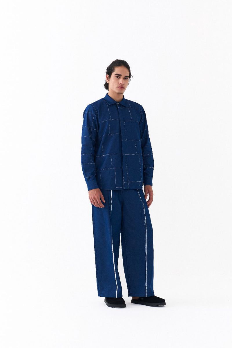 GRID EMB. SHIRT-DENIM BLUE