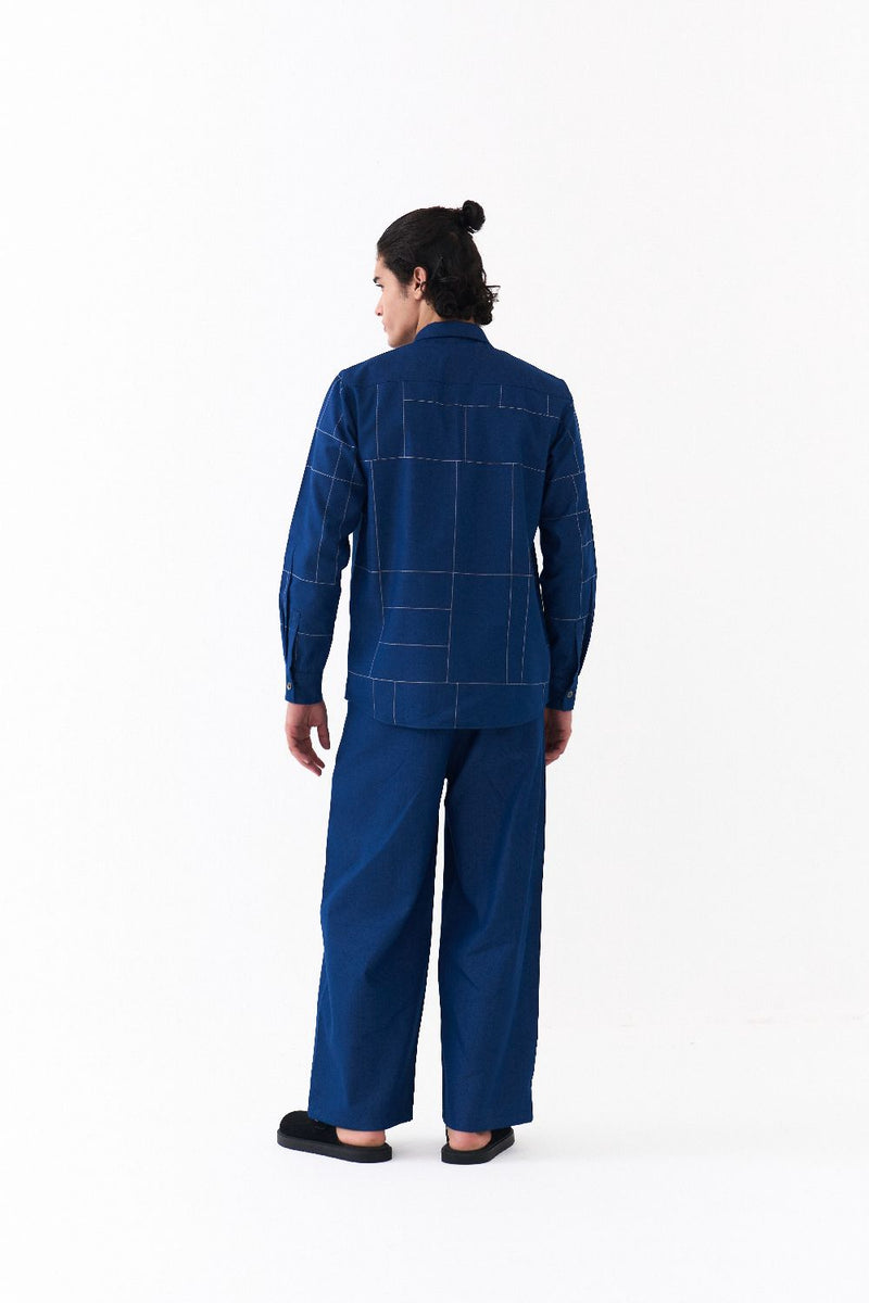 GRID EMB. SHIRT-DENIM BLUE