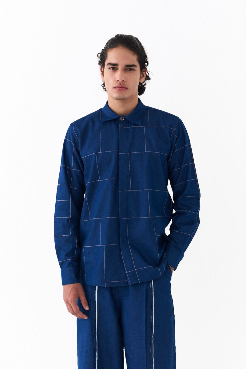 GRID EMB. SHIRT-DENIM BLUE