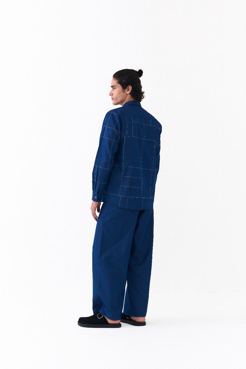 GRID EMB. SHIRT-DENIM BLUE