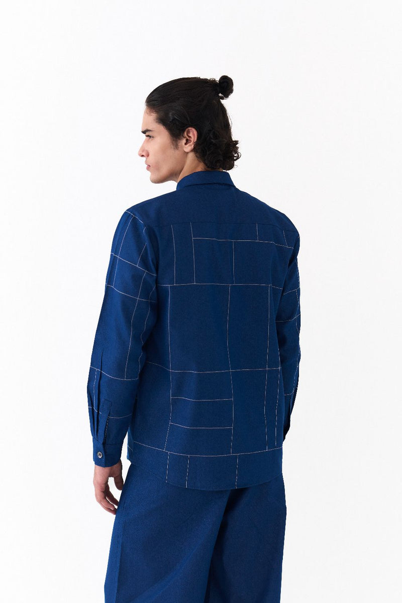 GRID EMB. SHIRT CO-ORD-DENIM BLUE
