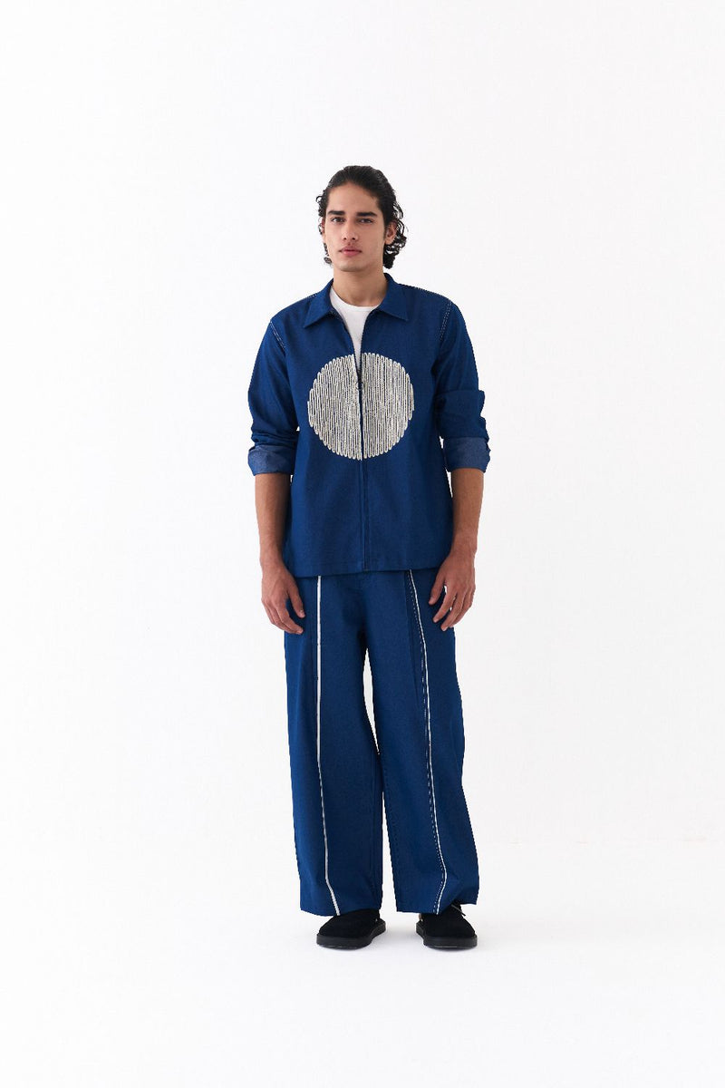 CIRCLE EMB. SHACKET CO-ORD-DENIM BLUE