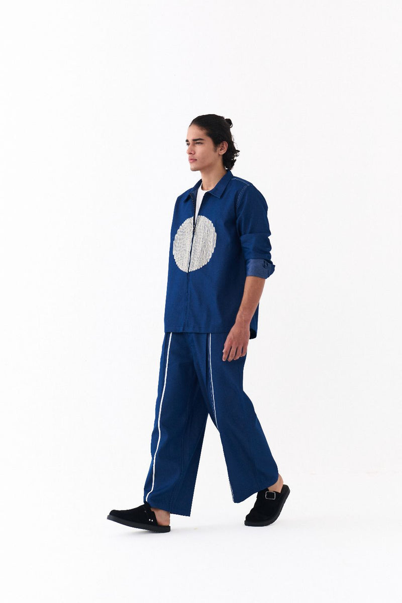 CIRCLE EMB. SHACKET CO-ORD-DENIM BLUE