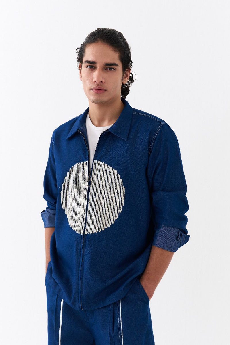 CIRCLE EMB. SHACKET CO-ORD-DENIM BLUE