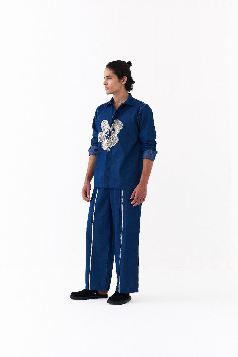 FLORAL EMB. SHIRT CO-ORD-DENIM BLUE