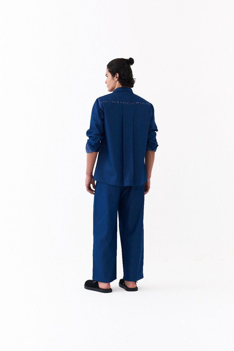 FLORAL EMB. SHIRT-DENIM BLUE