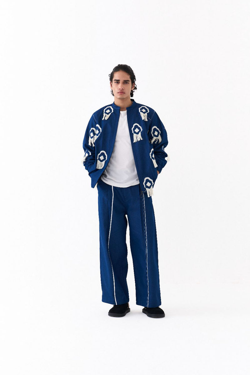 FRINGE BOMBER JACKET-DENIM BLUE