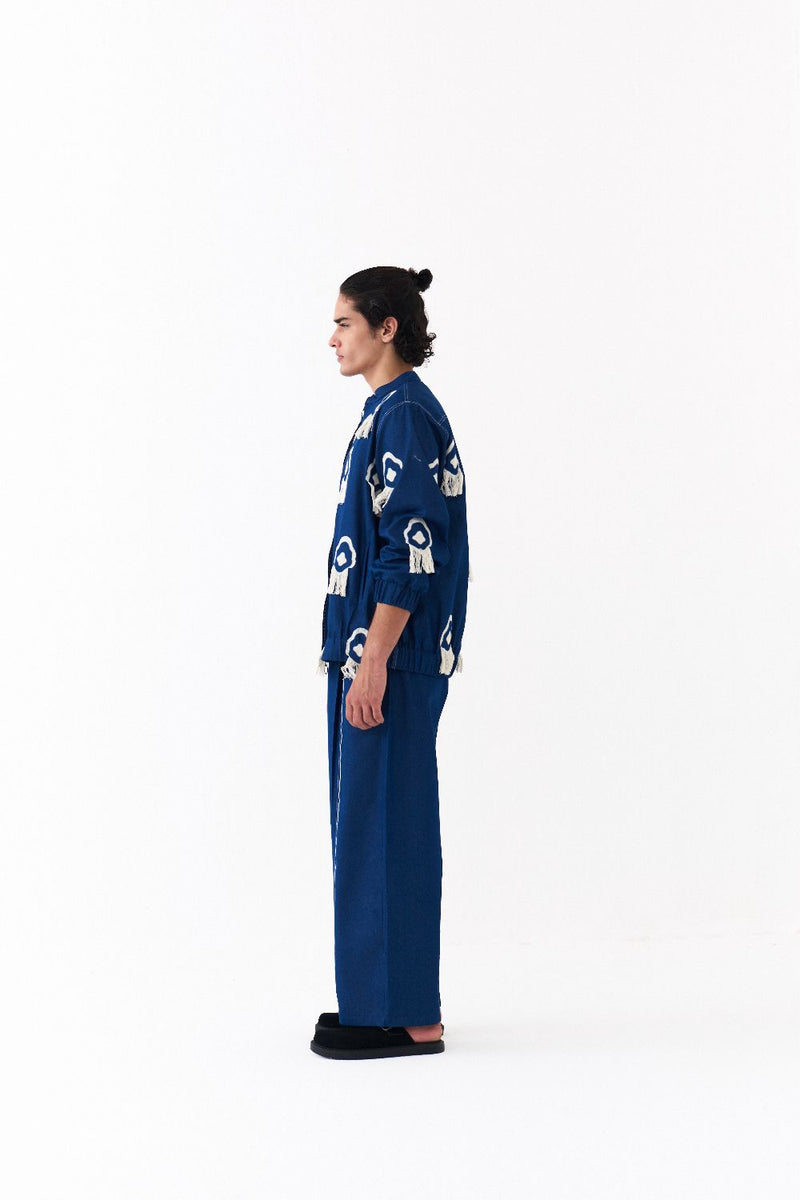 FRINGE BOMBER JACKET-DENIM BLUE