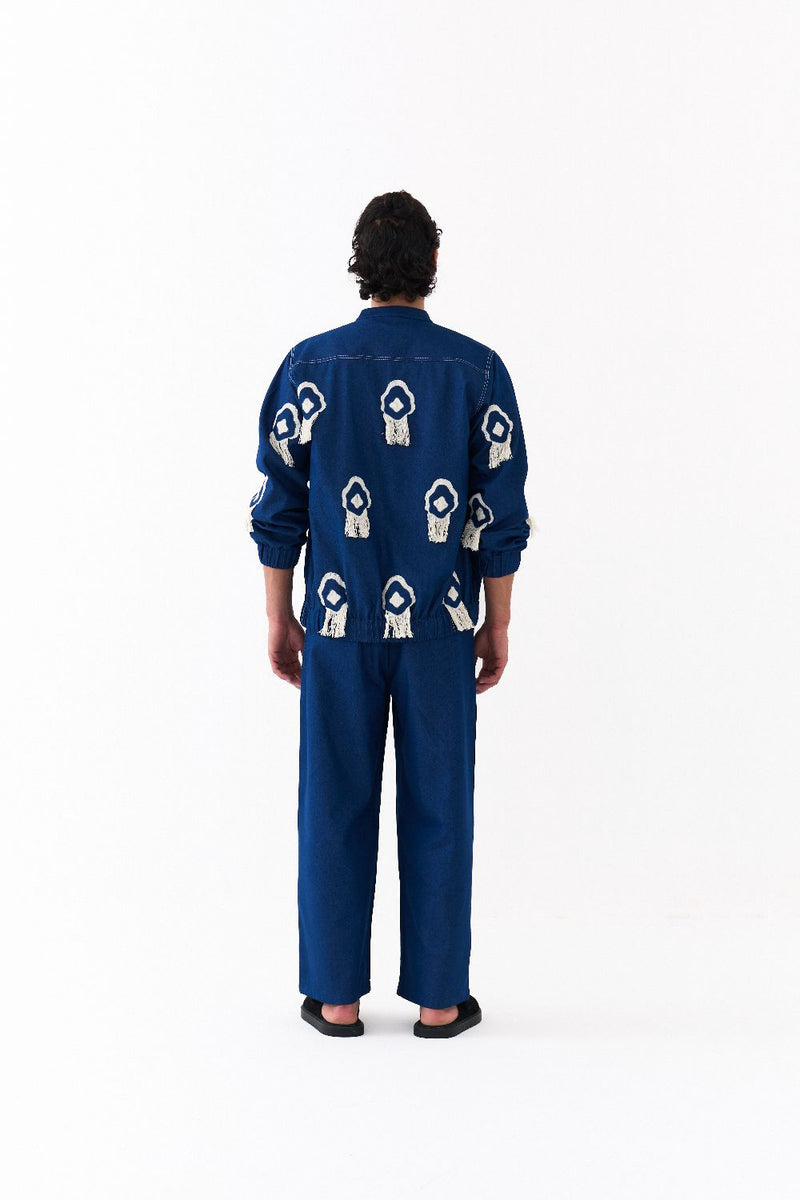 FRINGE BOMBER JACKET-DENIM BLUE