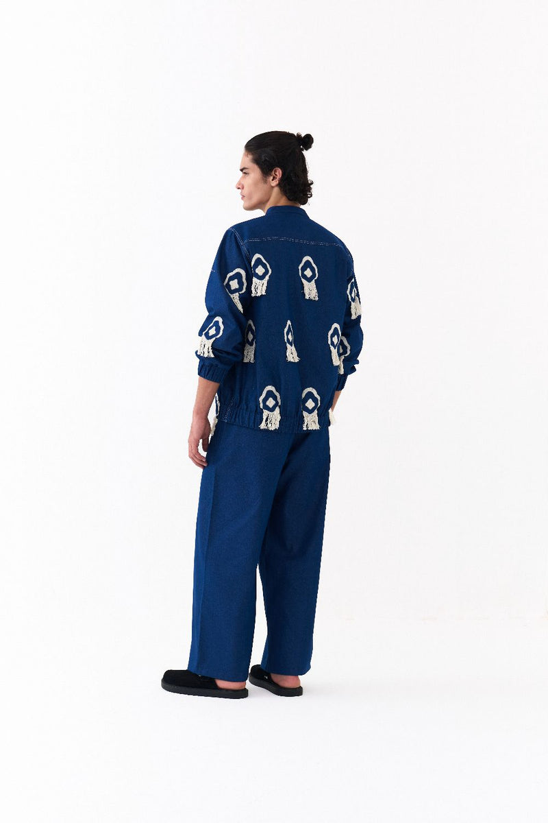 FRINGE BOMBER JACKET-DENIM BLUE