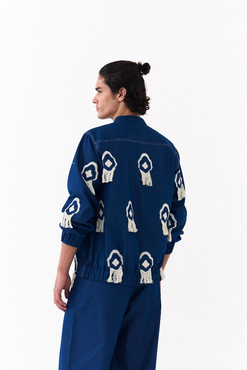 FRINGE BOMBER JACKET CO-ORD-DENIM BLUE