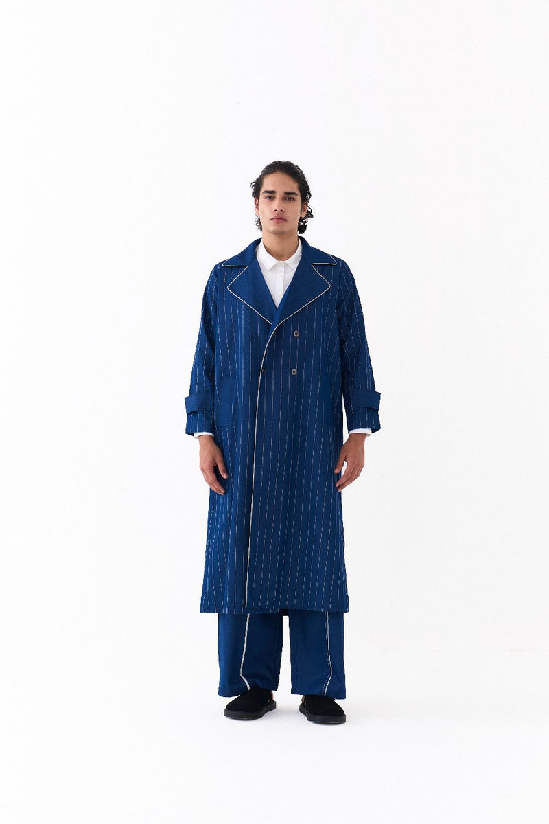 DOUBLE BREASTED TRENCH OVERLAY-DENIM BLUE