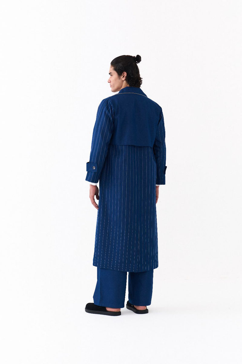 DOUBLE BREASTED TRENCH OVERLAY-DENIM BLUE