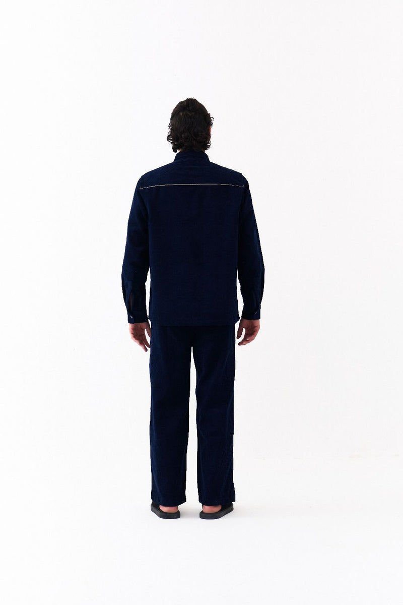 HAND EMB. PATCH POCKET SHIRT CO-ORD-NAVY