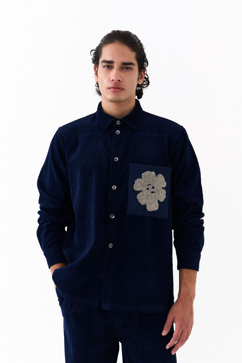 HAND EMB. PATCH POCKET SHIRT-NAVY