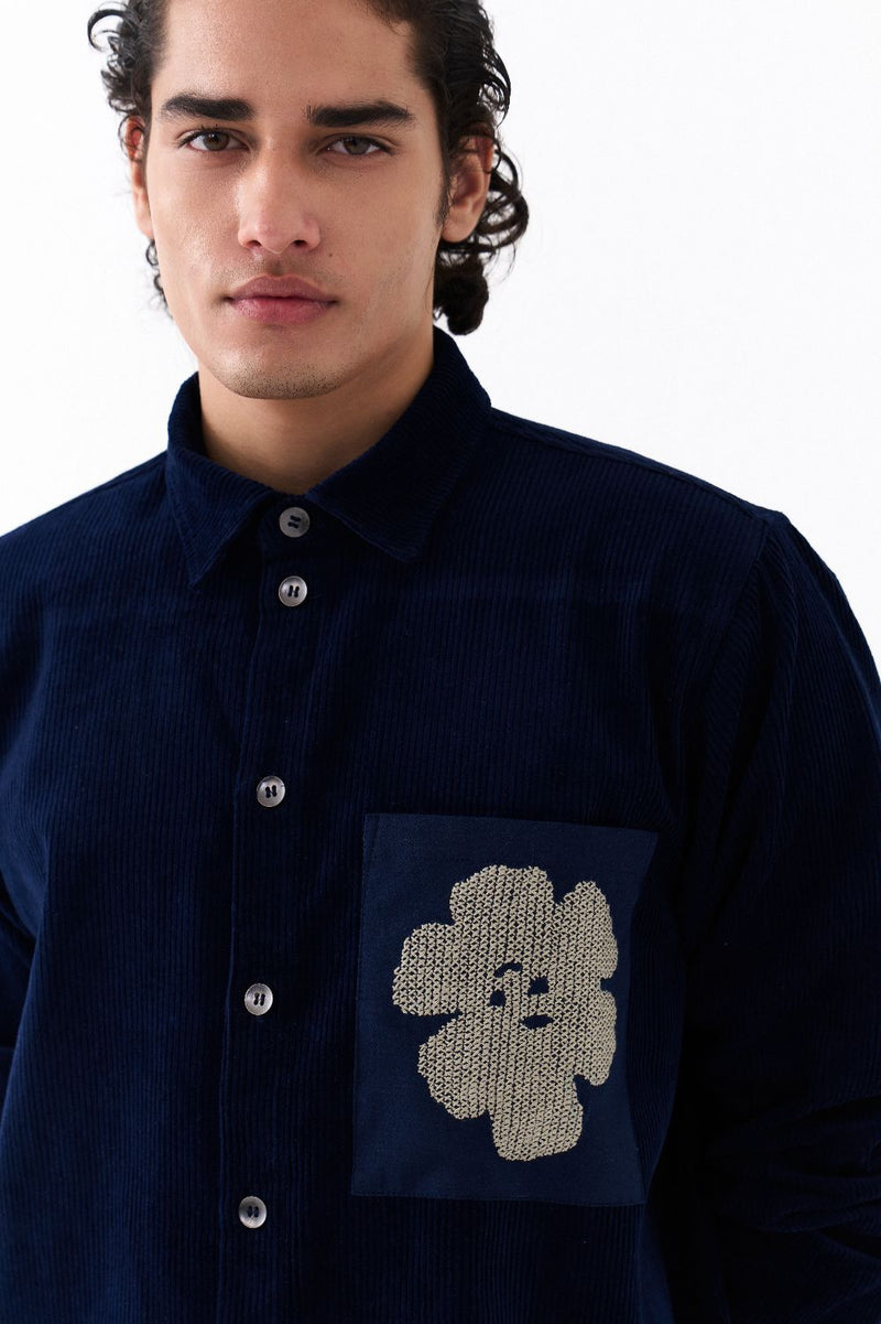 HAND EMB. PATCH POCKET SHIRT CO-ORD-NAVY