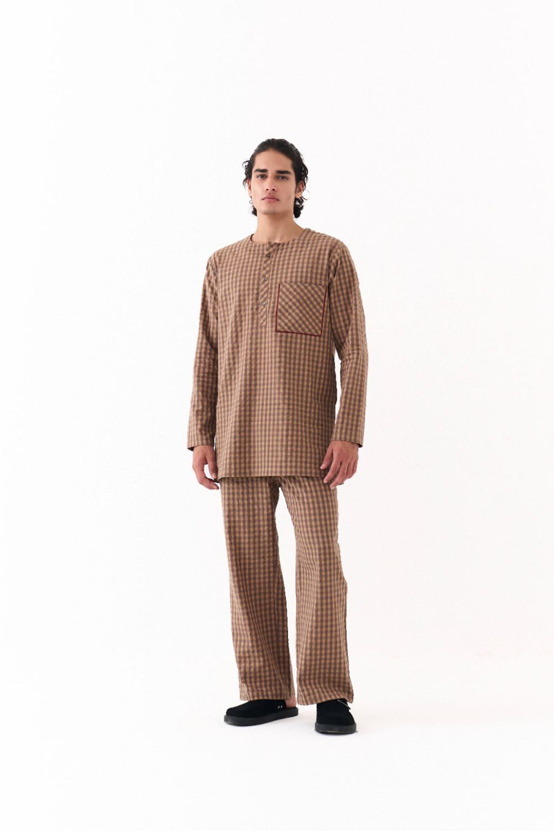 PLACKET KURTA-CARAMEL CHECK