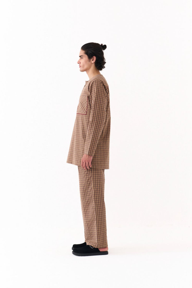 FRONT PLEAT BOTTOM-CARAMEL CHECK-CARAMEL CHECK