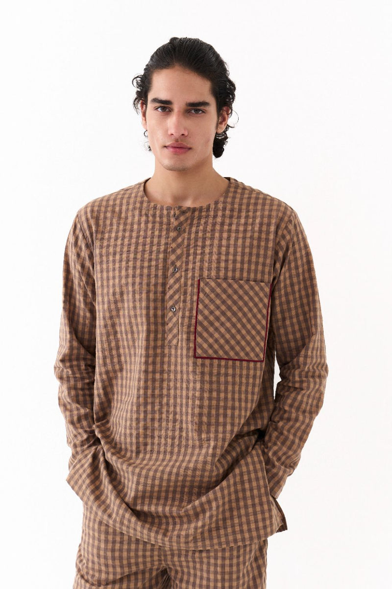 FRONT PLEAT BOTTOM-CARAMEL CHECK-CARAMEL CHECK