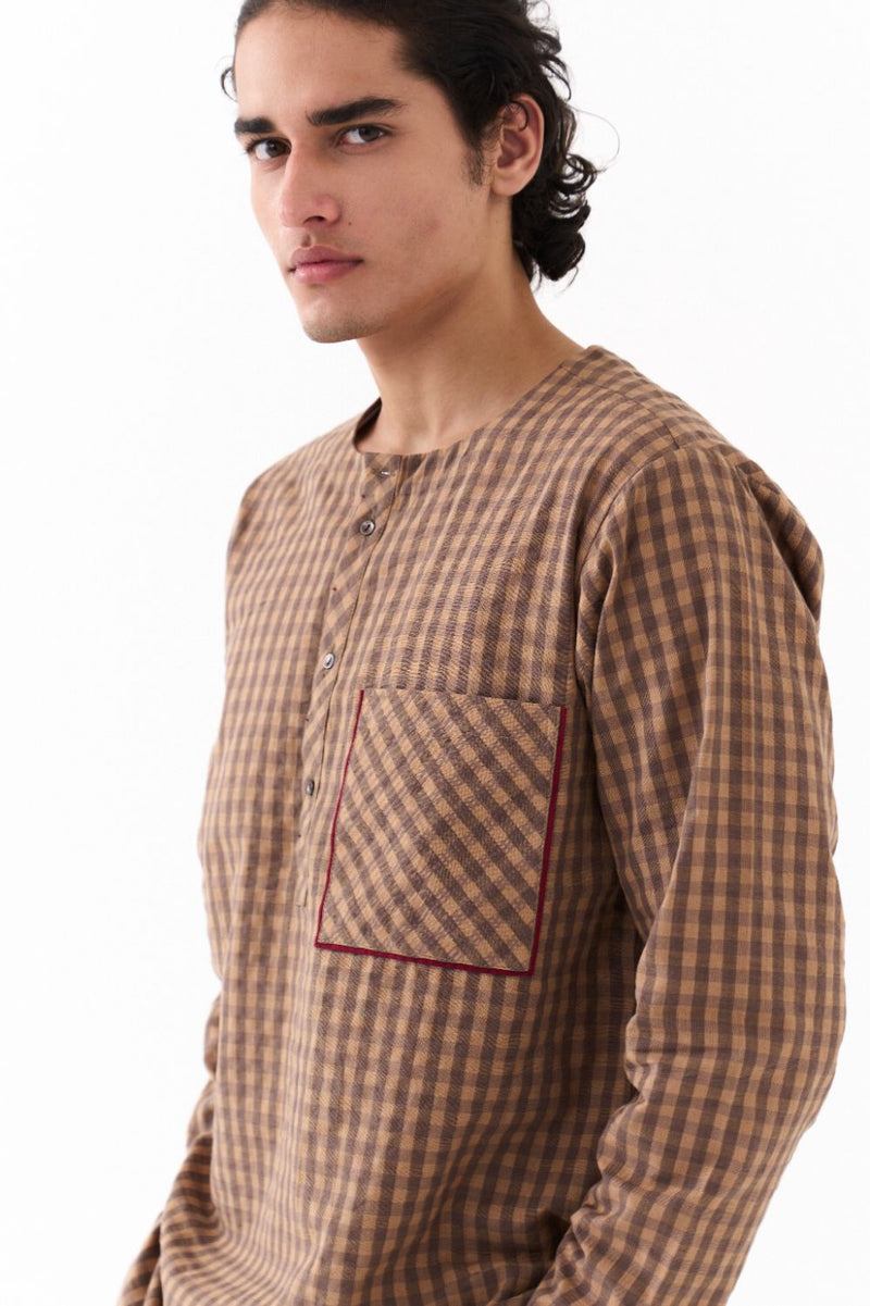 FRONT PLEAT BOTTOM-CARAMEL CHECK-CARAMEL CHECK