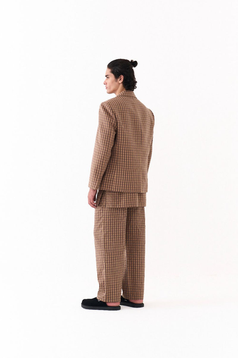 PLACKET KURTA-CARAMEL CHECK
