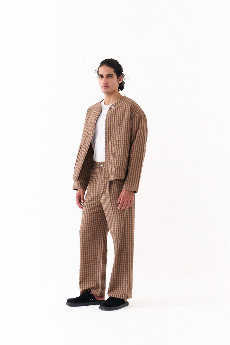 QUILTED BOMBER JACKET-CARAMEL CHECK