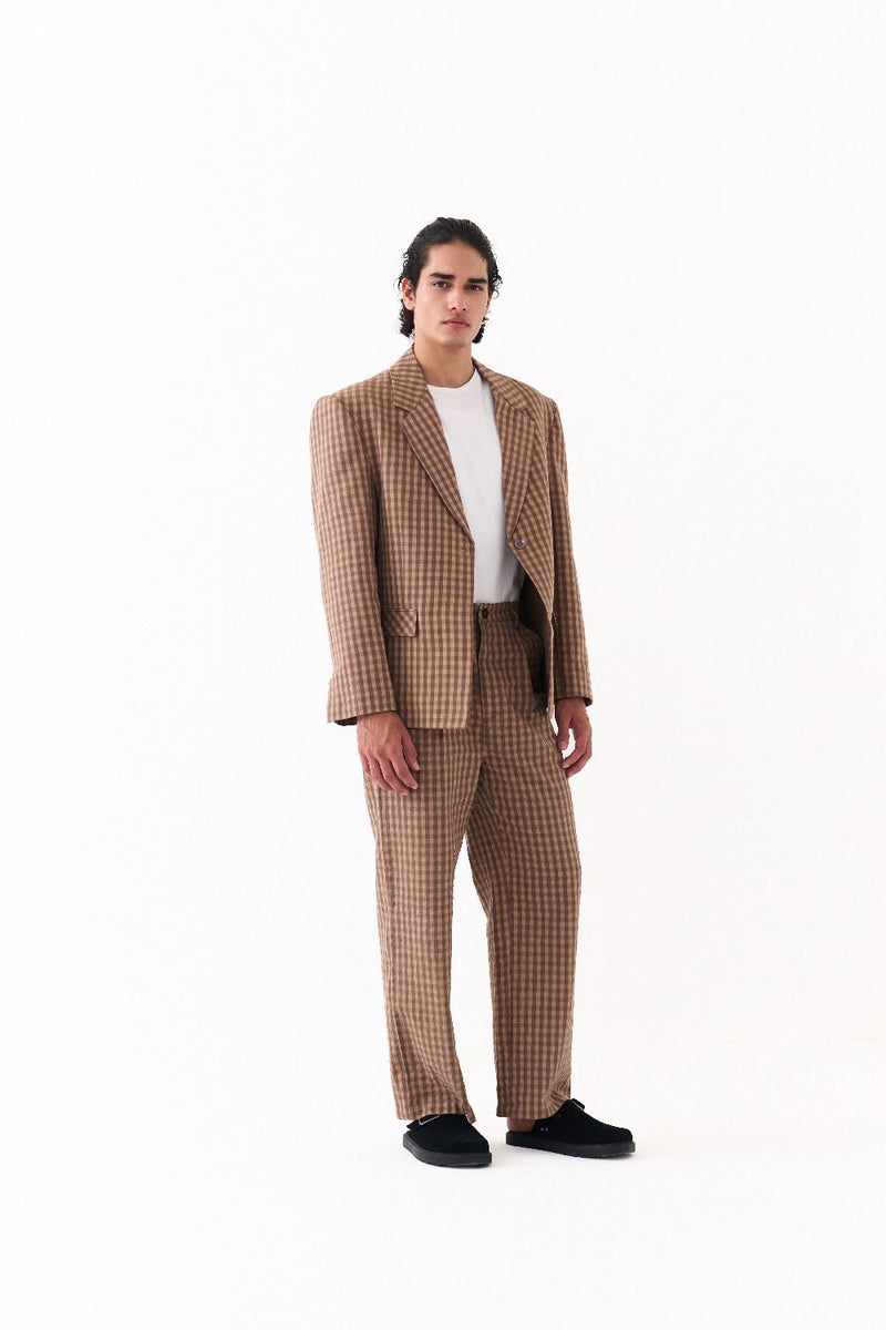 SINGLE BREASTED BLAZER -CARAMEL CHECK