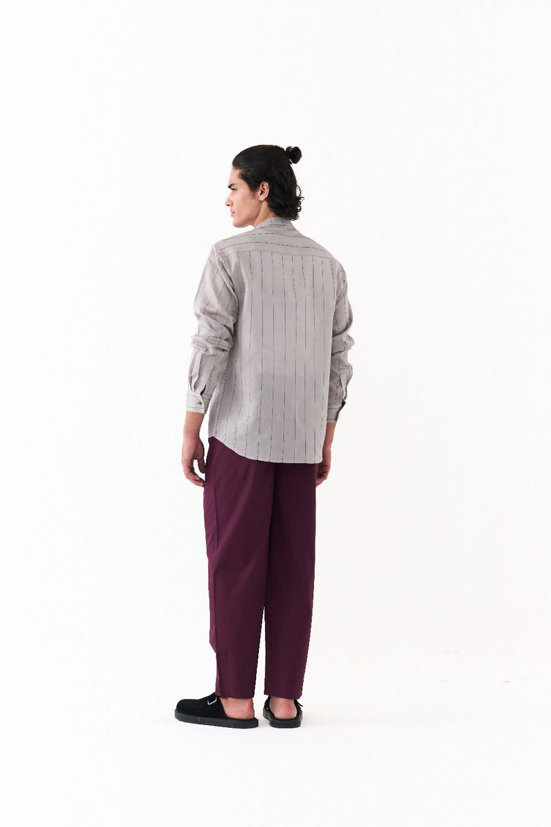 LINEAR EMB.DOUBLE PATCH POCKET SHIRT-GREY