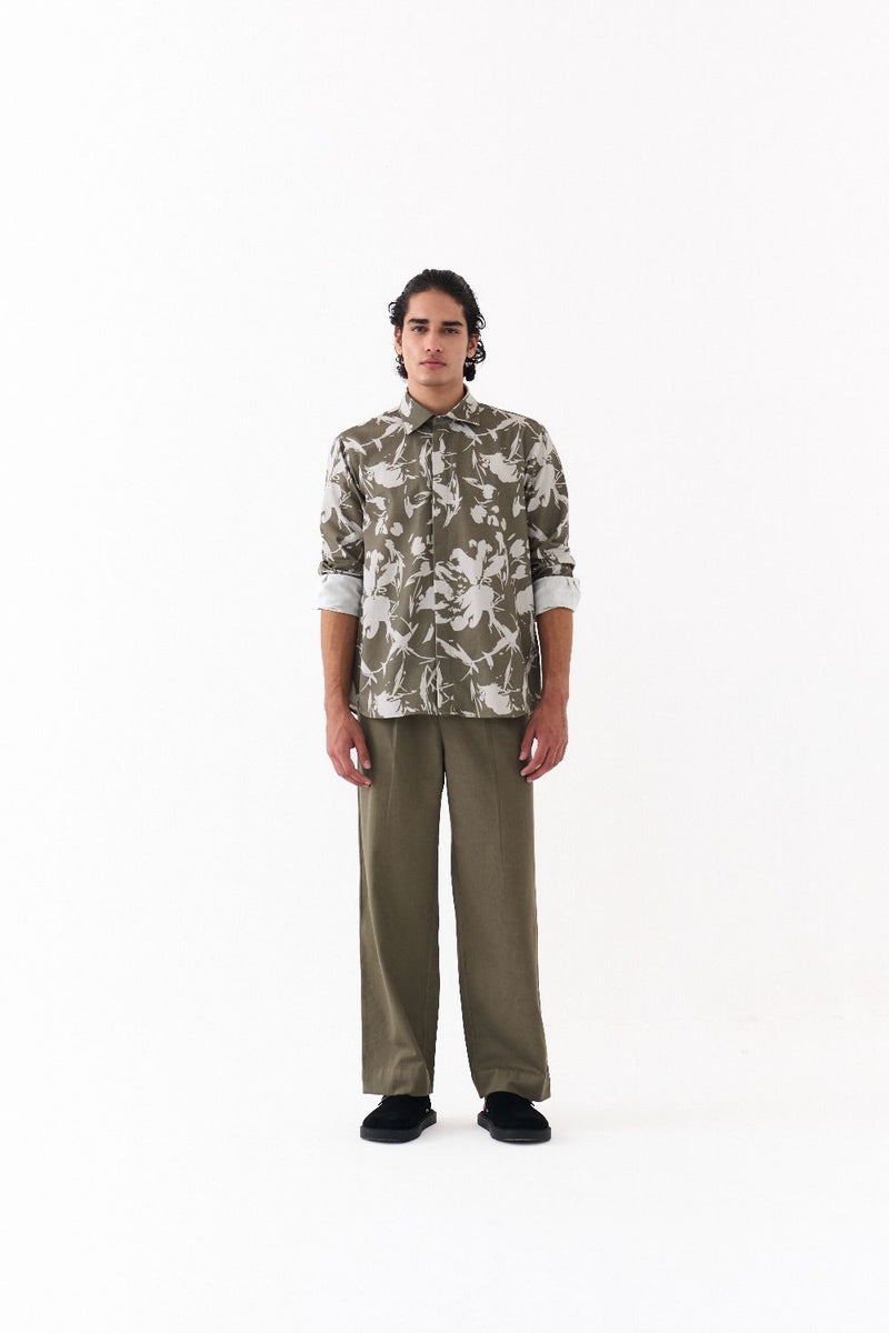 FLORAL EMB SHIRT CO-ORD-OLIVE FLORAL