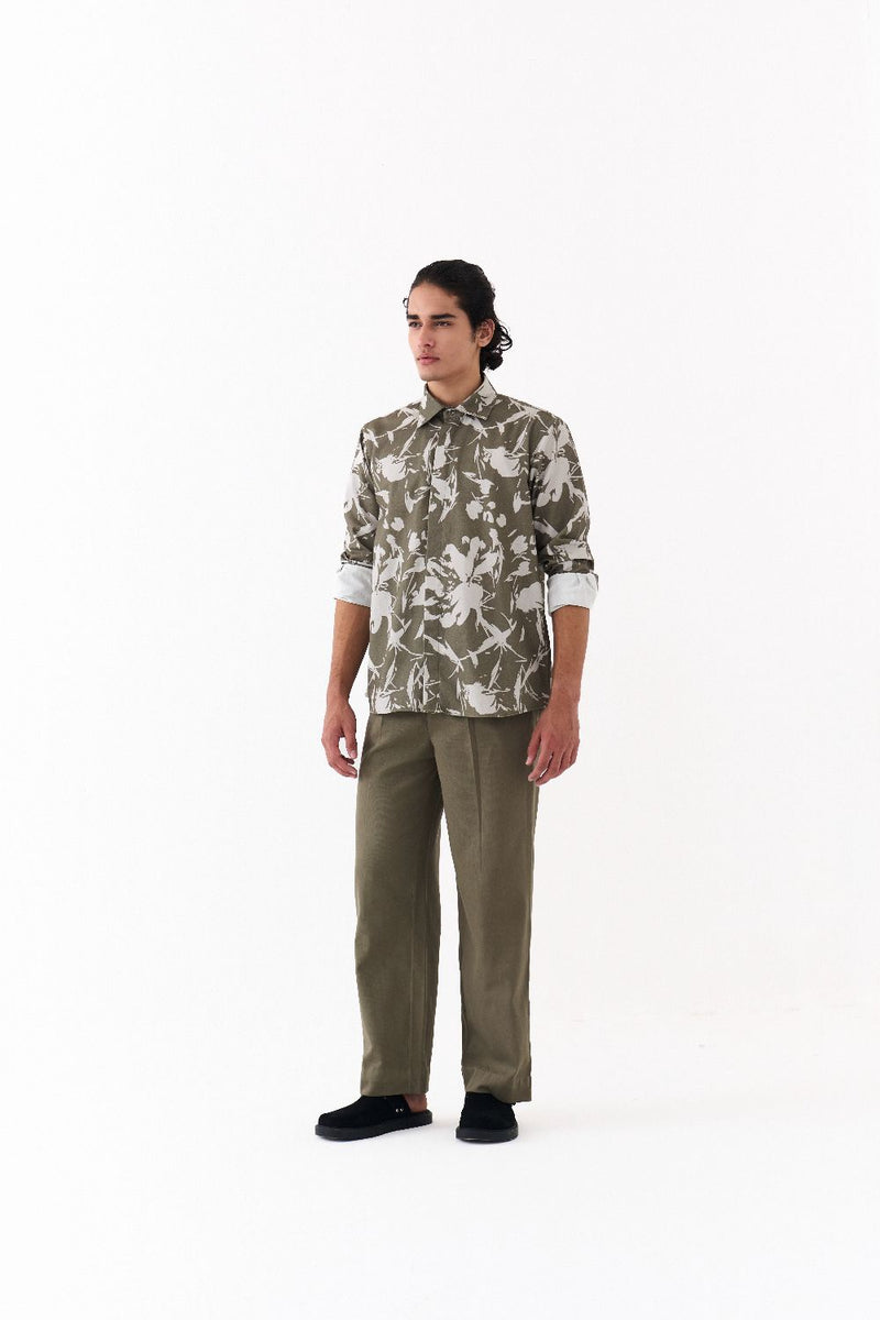 FLORAL EMB SHIRT CO-ORD-OLIVE FLORAL