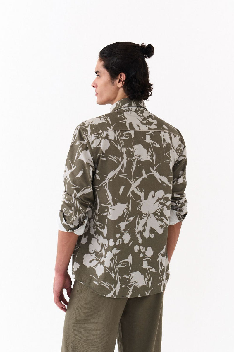 FLORAL EMB SHIRT CO-ORD-OLIVE FLORAL